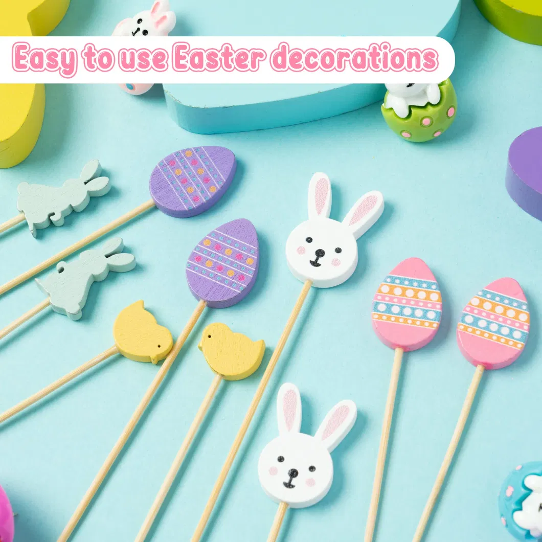 Easter Cocktail Picks, Rabbit Bunny Eggs Easter Toothpicks for Cake Food, Chicks Fruit Food Sticks for Birthday Party Decoration, Easter Holiday Picks